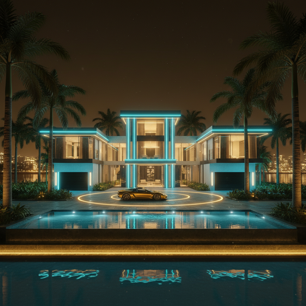 Neon waterfront mansion, Vice City